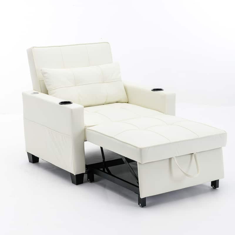 Faux Leather Convertible Sofa Bed with USB Ports