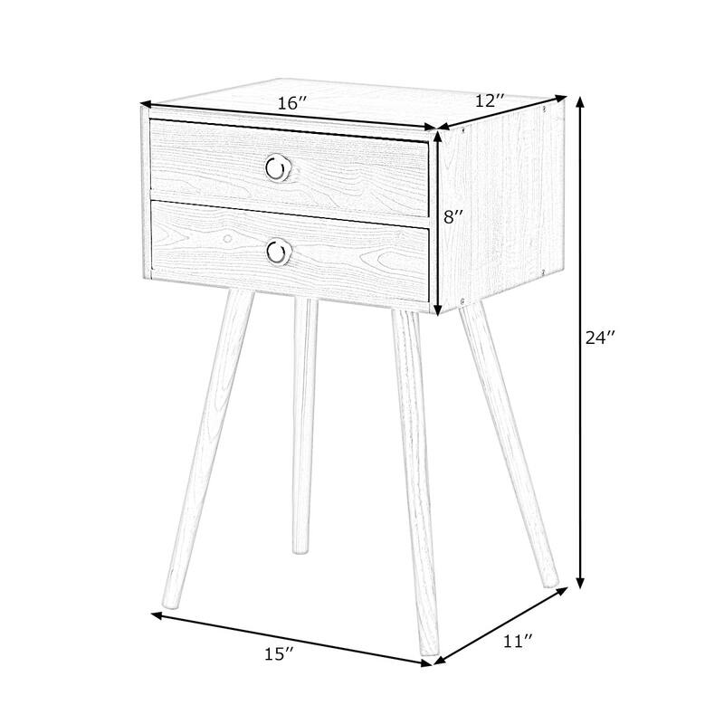 Costway Mid Century Modern 2 Drawers Nightstand In Natural Sofa Side