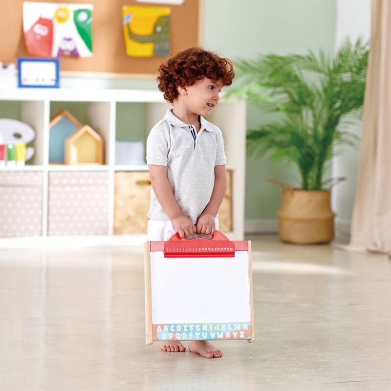 Hape Store & Go Double-Sided Easel W/ Blackboard & Magnetic Whiteboard