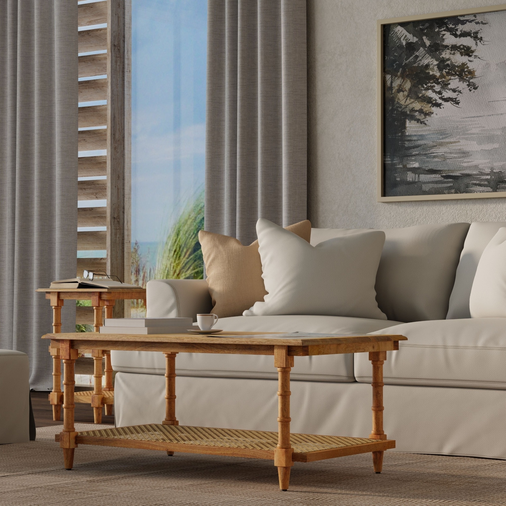 Handcrafted Wooden Coffee Table - 42" - Brown