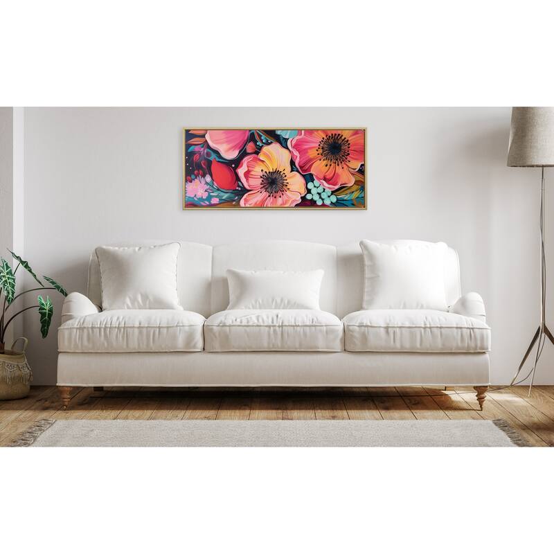 Kate and Laurel Sylvie Preppy Boho Aesthetic Colorful Floral Group Framed Canvas by The Creative Bunch Studio
