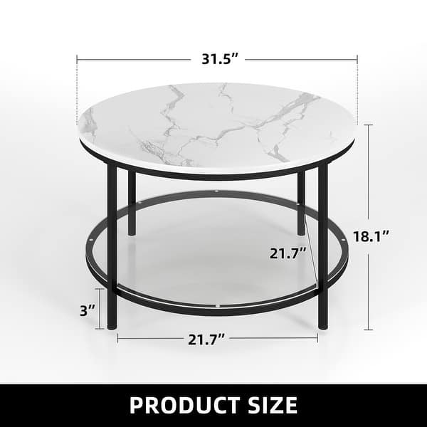 dimension image slide 3 of 8, Moasis Industrial 2-Tier Round Coffee Table with Shelf