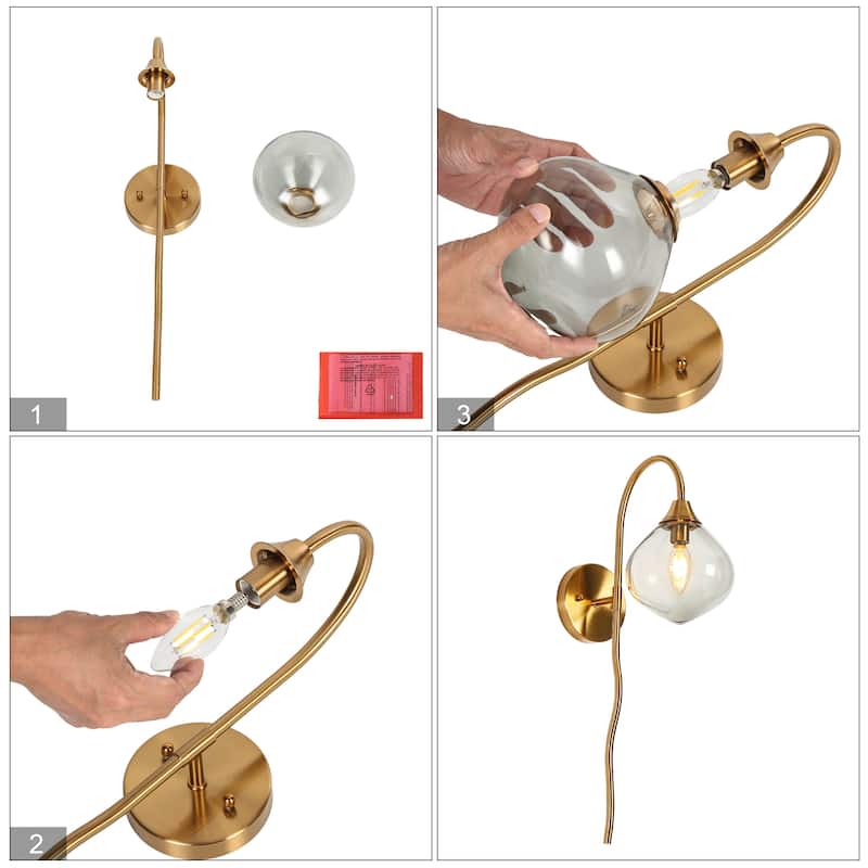 Celesn Modern Glam 1-Light Gold Bathroom Vanity Lights Smoke-gray Glass Wall Sconces - W 6" x H 22"