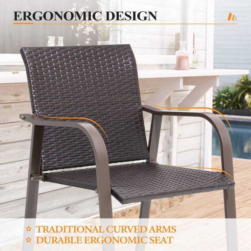 Crestlive Products Outdoor Counter Height Wicker Bar Stools - 21.7" W x 25.6" D x 43.7" H