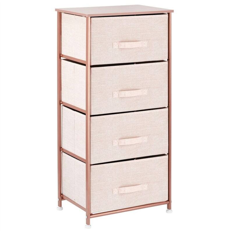 Tall Dresser Storage Tower Stand with 4 Removable Fabric Drawers - Light Pink/Rose Gold