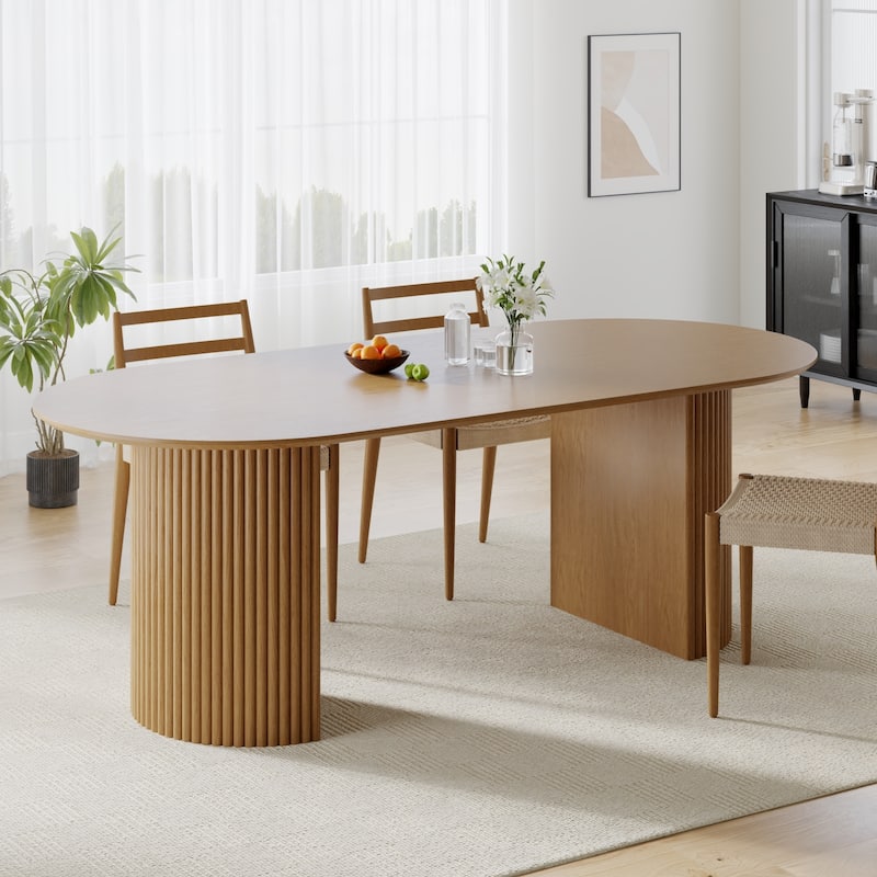 79" Oval Solid Wood Dining Table Duble Pedestal Seats 6