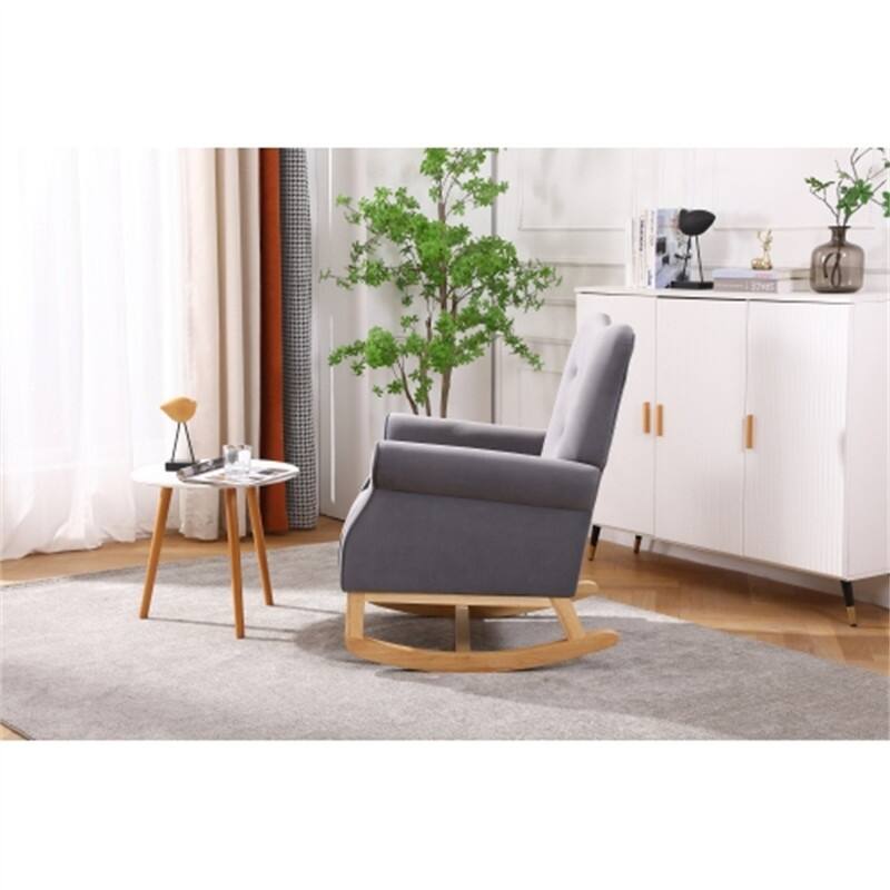 Rocking Chair for Nursery, Upholstered High-Back Accent Arm Chair, Comfortable Rocker Fabric Padded Seat
