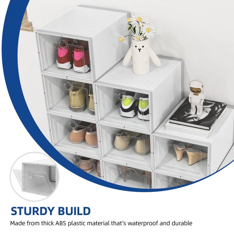 Moasis Shoe Organizer Box, 18/24 PCS Medium/ Large Shoe Storage Stackable Shoe Box Rack Containers Drawers