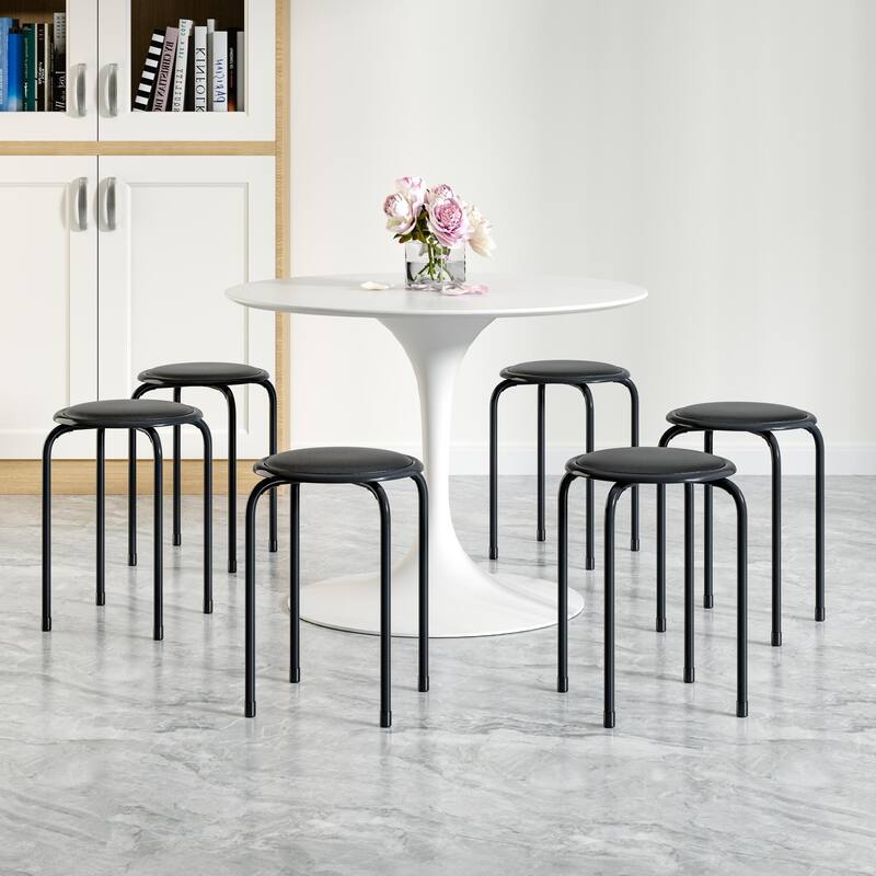 VECELO 6-Pack Stacking Stools for Living Room Backless Round Stools Set Indoor Outdoor Use with Metal Frame & Non-Slip Feet