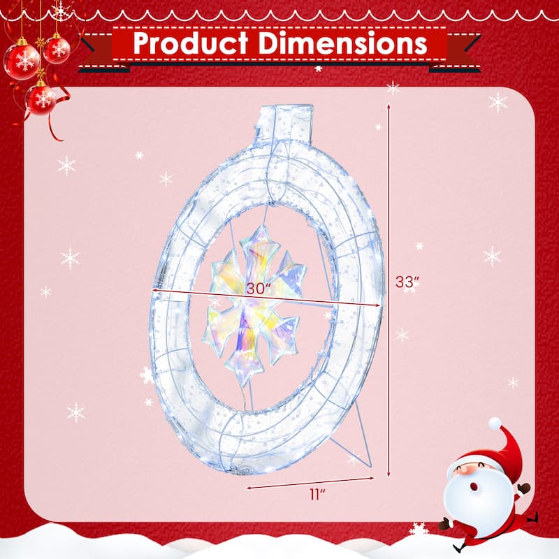 Gymax 33'' Lighted Ornament Pre-Lit Christmas Wreath w/ 128 Cold White