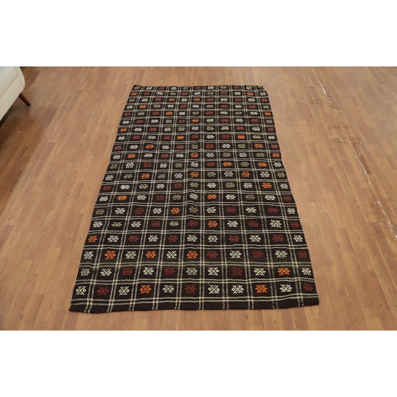 Hand Woven Oriental 100% Wool Carpet Southwestern Tribal Black Kilim Area Rug - 8' 11'' X 5' 0''