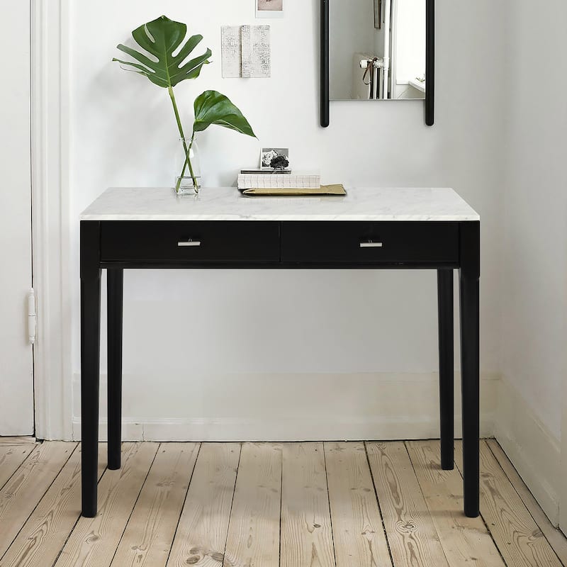 Meno 36" Rectangular Italian Carrara White Marble Console Table with Legs