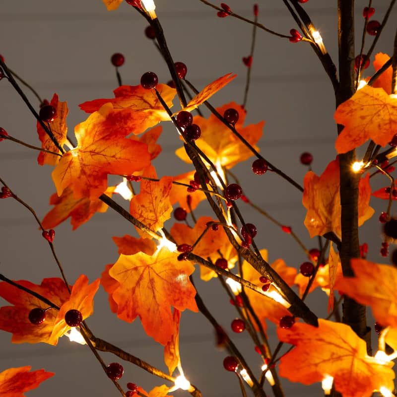 Pre-Lit Fall Harvest Artificial Maple Tree with Berries - 5' - Warm White LED Lights
