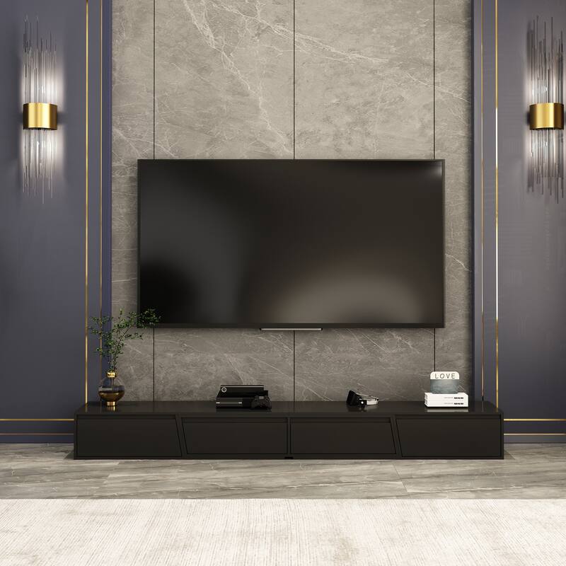 Extendable Entertainment Center Spacious Storage TV Stand Black/White