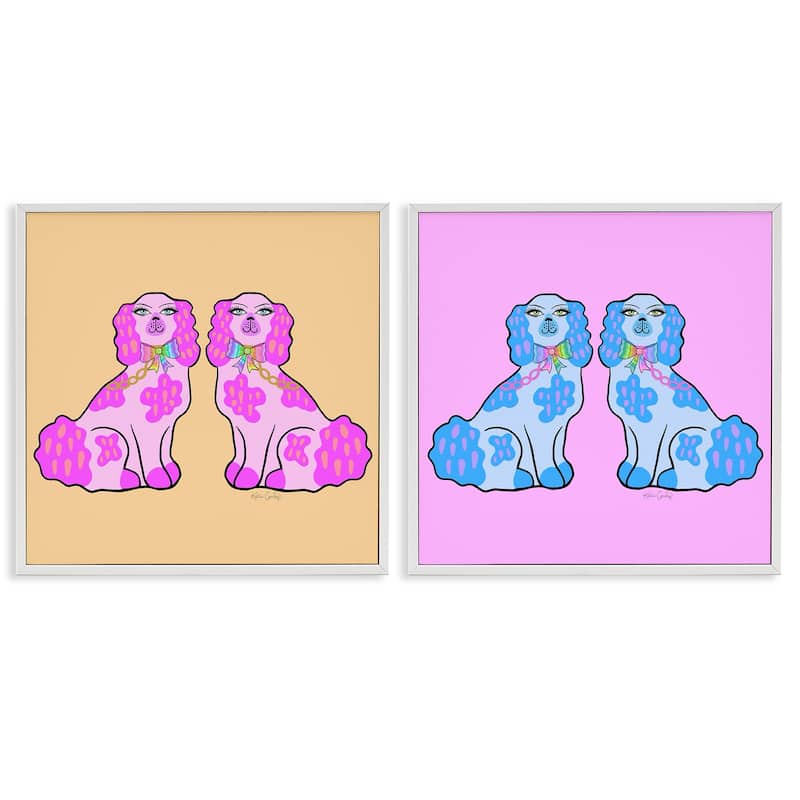 Stupell Brightly Colored Posh Pooches Framed Giclee Art Design By Katie Conley (Set of 2) - 17 x 17 - White