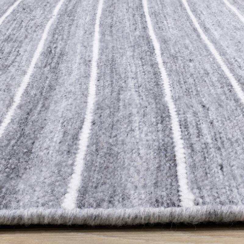 Grey Cream Recycled Striped Area Rug