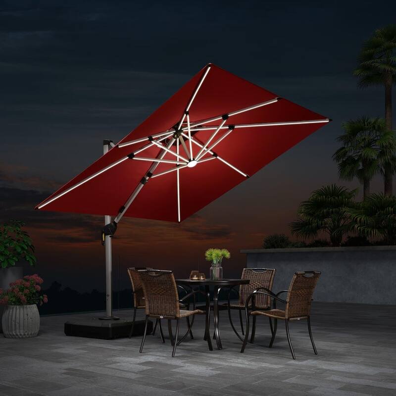 PURPLE LEAF 9 ft Double Top Solar Powered LED Square Patio Cantilever Umbrella with Base