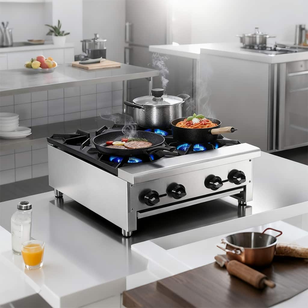 Gas Stove with 4 Burners,Natural Gas Countertop Cooking Stove Range, Stainless Steel Gas Hot Plate, 112,000 BTU
