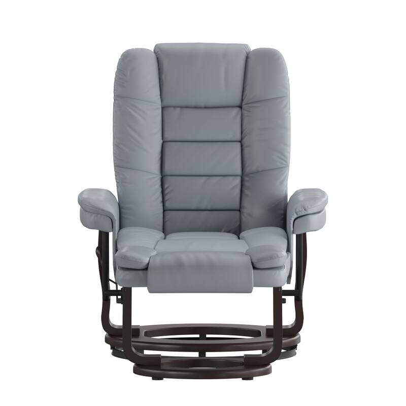 Contemporary LeatherSoft Recliner with Horizontal Stitching and Ottoman
