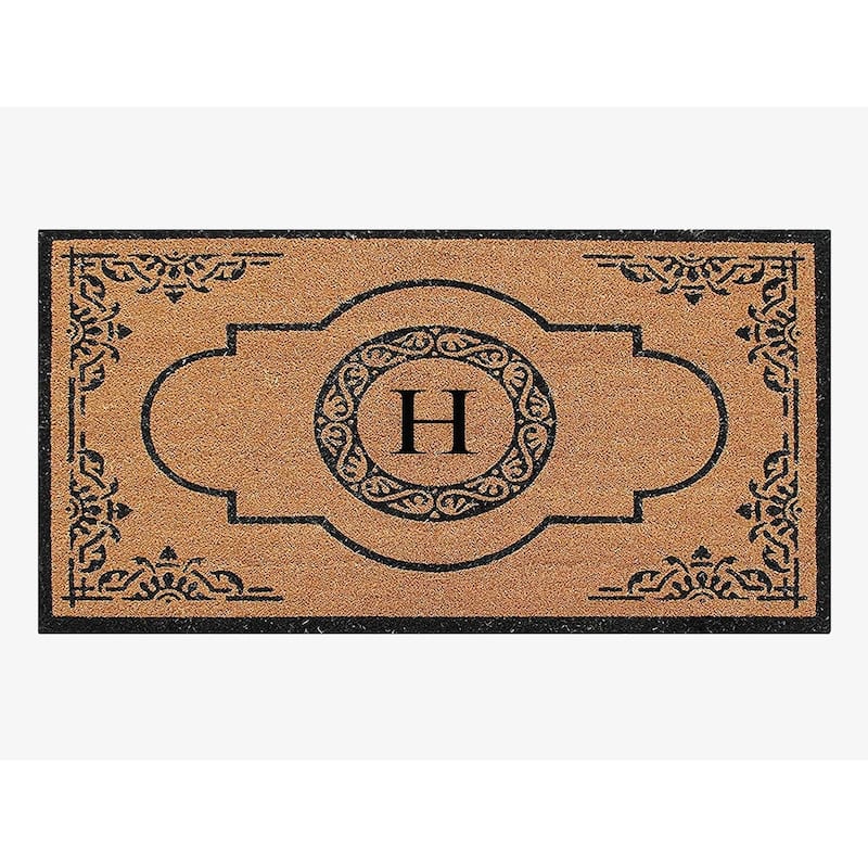 A1HC First Impression Coir and PVC backing Abrilina Hand Crafted Heavy Duty Outdoor Double Doormat 36"X72" - monogrammed h