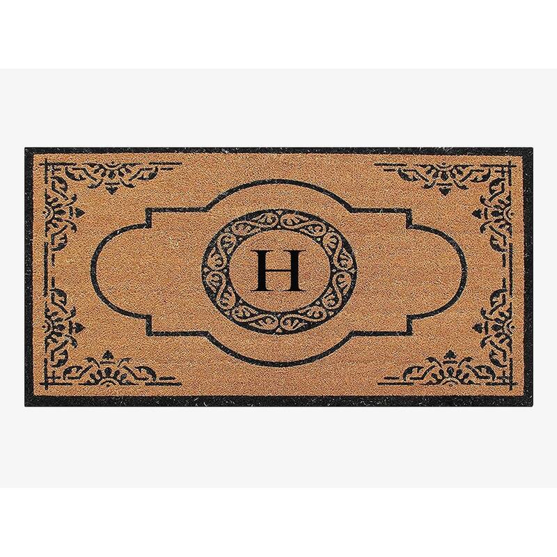 A1HC Natural Coir and PVC backing Hand-crafted Abrilina Monogrammed Double Doormat - 36" X 72" - H