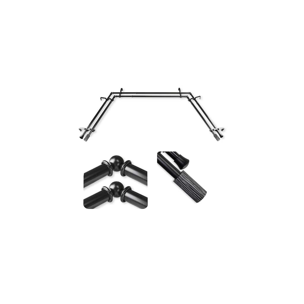 Contemporary Curtain Rods & Hardware Set - Adjustable, Modern Design, 13/16" Diameter, Black Finish - M