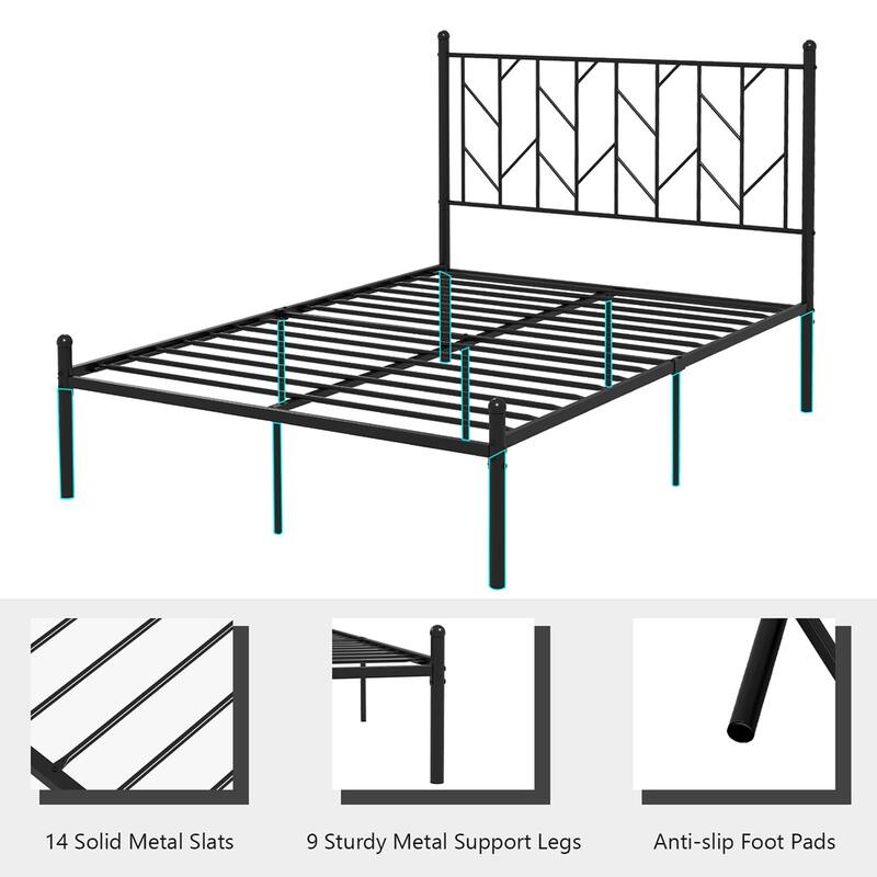 Costway Full/Qween/Twin Size Metal Platform Bed Frame Vintage