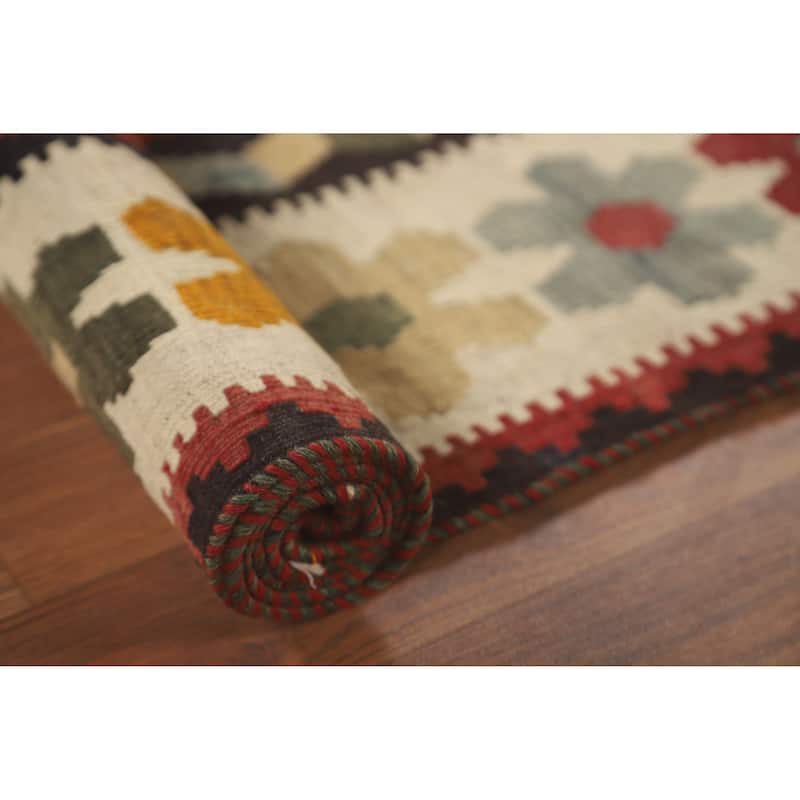 Kilim Qashqai Persian Vintage Rug Hand-Woven Geometric Wool Carpet - 5'0" x 7'6"