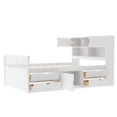 Full Size Captain Platform Bed Frame with Storage Bookcases