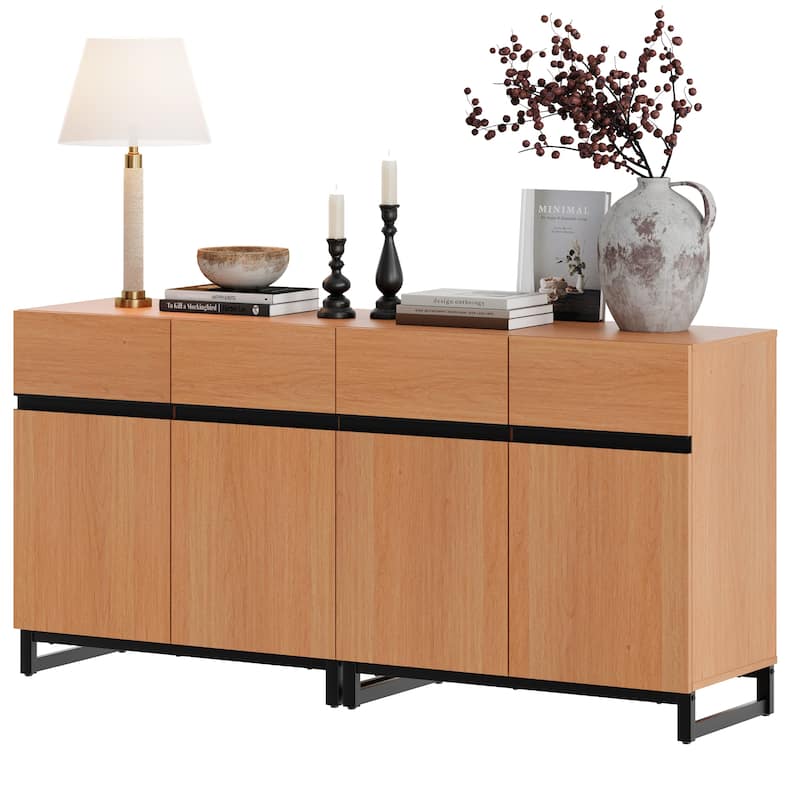 WAMPAT Storage Cabinet, Modern Sideboard with Adjustable Shelf and Metal Base