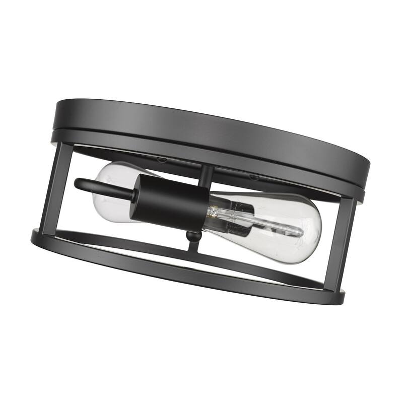 2-Light Black Metal Flush Mount