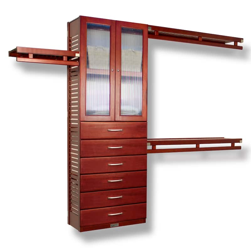 John Louis Home Solid Wood Reach-In Simplicity Closet System with 6-Drawers and Doors Red Mahogany