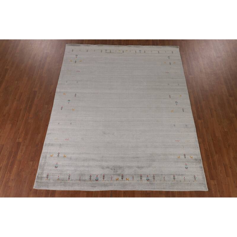 Beige Tribal Gabbeh Oriental Area Rug Handmade Wool Carpet - 7'11" x 9'8"