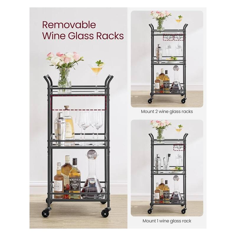 Home Bar Serving Cart, Small Bar Cart with 3-Tier Shelf