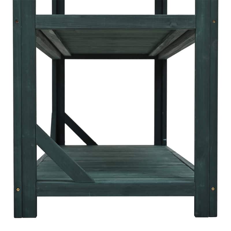 Large Wooden Outdoor Potting Bench Table, Patio Workstation, Garden Potting Bench with 4 Storage Shelves and Side Hook