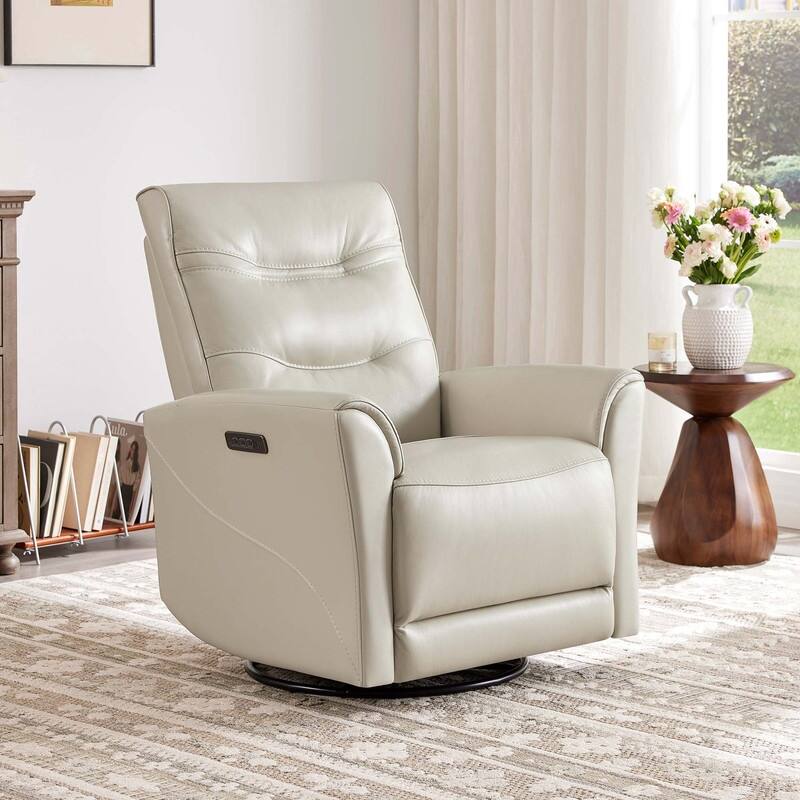Spruce & Spring Genuine Leather Swivel Glider Recliner with Power Lumbar Support