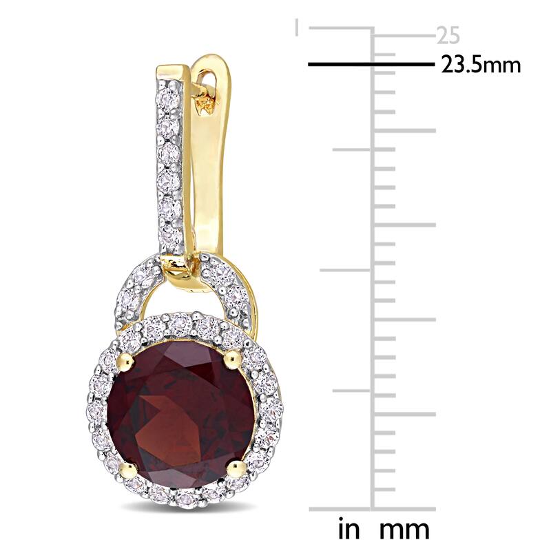Miadora Yellow Plated Sterling Silver Garnet & White Topaz Halo Drop Cuff Earrings - 23.5 mm x 10.6 mm x 9.6 mm