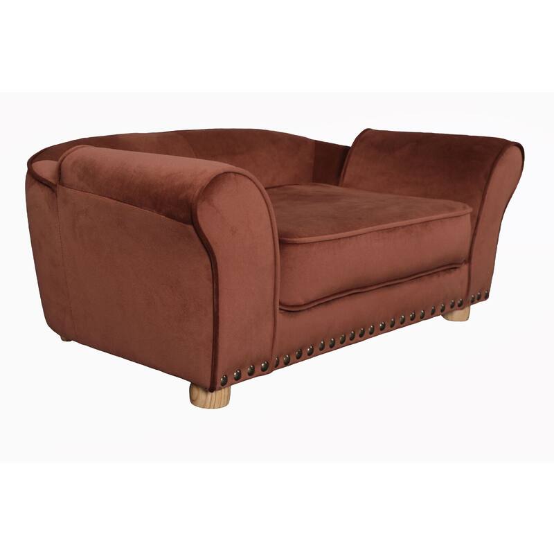 Critter Sitters 34-in. Faux Velvet Pet Bed Sofa for Medium-Sized Dogs and Cats in Brown