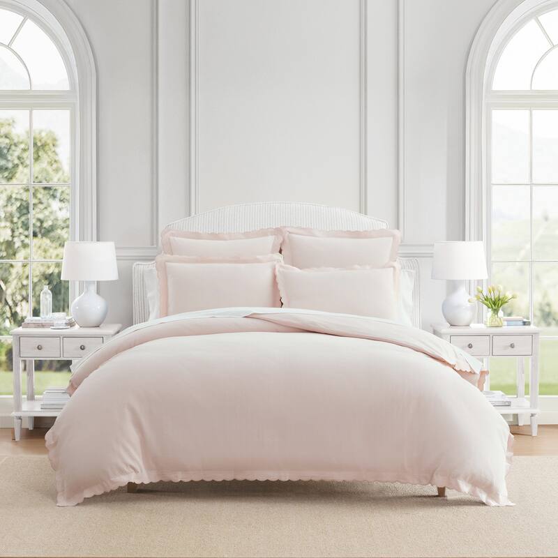 Martha Stewart Signature Scallop Solid Duvet Cover Set - Pink - King