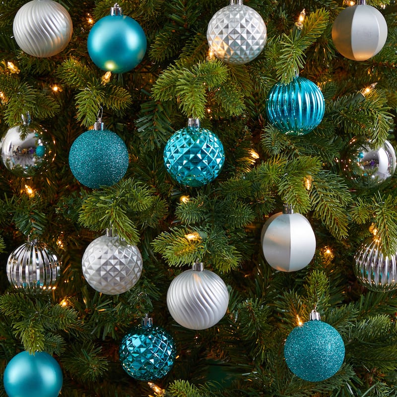 101ct Silver & Blue Shatterproof 3-Finish Christmas Ball Ornaments 2"