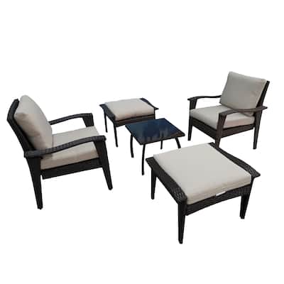 Beige Rattan Luxe 5-piece Outdoor Patio Furniture Set with Removable Plush Cushions, Easy Clean and Assemble