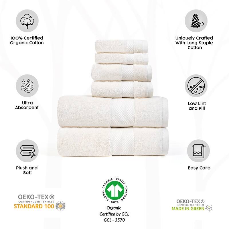 Organic 630 GSM Ultra Absorbent Cotton Towel Set of 6 by Farm to Home
