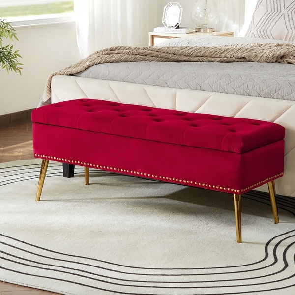 Neptunus Modern 45.5 W Velvet Bedroom Storage Bench for End of Bed with Nailhead Trim by HULALA HOME On Sale Bed Bath Beyond 36040717