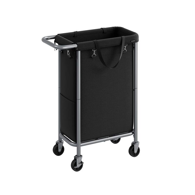 Narrow Rolling Laundry Bin with Brake Wheels Tall Hamper with Tear-Resistant Removable Bag - 90L (24.4 x 11.4 x 31.8 Inches) - Black