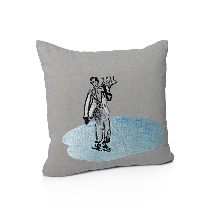 St. Moritz Glam Cotton Embroidered Throw Pillow, 16" x 16" - Waiter on Ice Skate