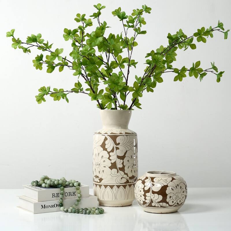 Approx. 15 Inches Amalfi Double Glazed Tall Vase with Flower Motif (5.1" Opening)