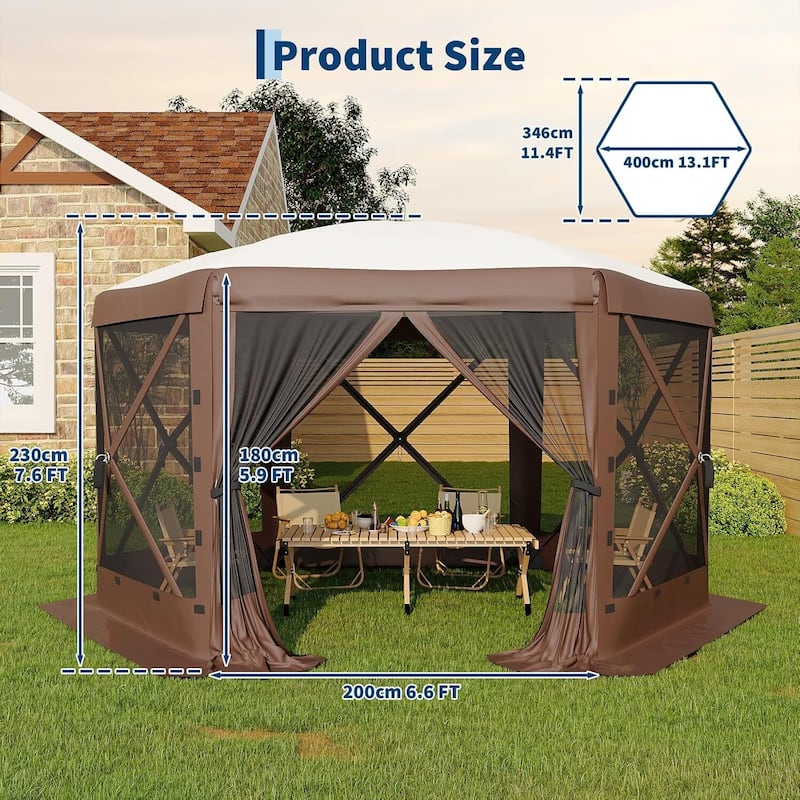 13FT Collapsible Gazebo Tent with 6 Removable Wind Panels for Outdoor Events, Camping, Patio, Backyard - N/A