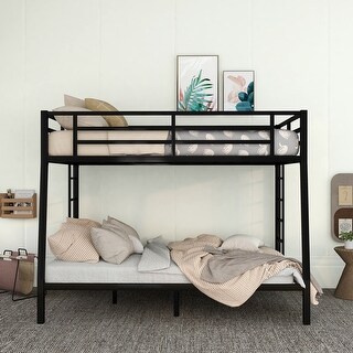 Metal Full XL over Queen Bunk Bed with 2 Built-in Ladders & Guardrails