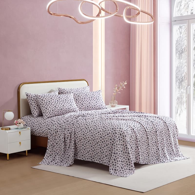 Betsey Johnson Printed Cozy Bonus Sheet Set - Butterfly Delight Pink - Twin