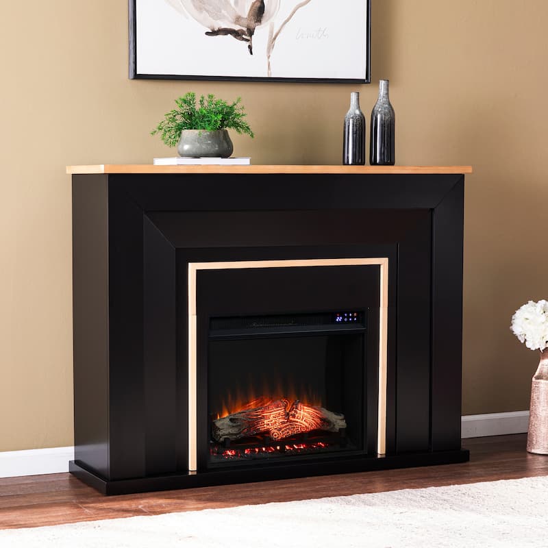 SEI Furniture Cantara Industrial Black Wood Electric Fireplace - Black w/ Mirrored Reflector Firebox